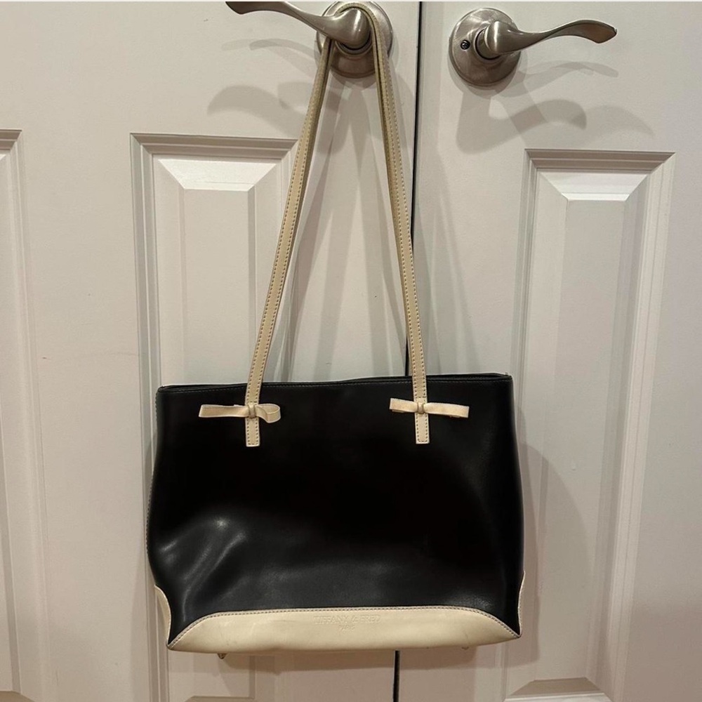 Leather Black and Cream Tote Bag